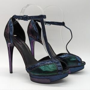 BCBGMAXAZRIA blue green purple shimmer Florrie 5in stiletto heel shoe 8.5
